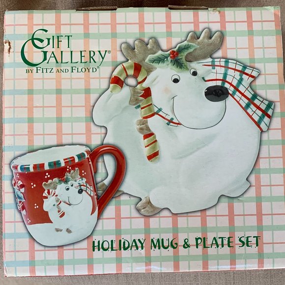 FITZ and FLOYD Reindeer Holiday Mug and Plate Set 2pc - Picture 11 of 15